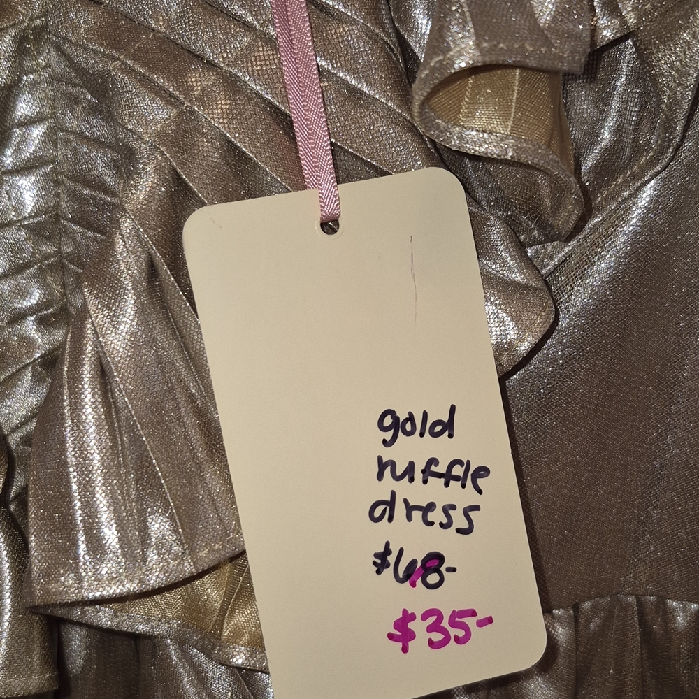 Entro Gold Metallic Size S NEW Ruffled Mini Dress - Picture 7 of 8